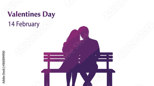 A romantic vector silhouette of a couple sitting on a bench on Valentine's Day against a clean white background.