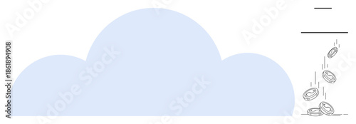 Cloud storage, fintech, online transactions, data monetization, cloud services, investment. A cloud with coins falling digital finance. Cloud storage and fintech conceptual design