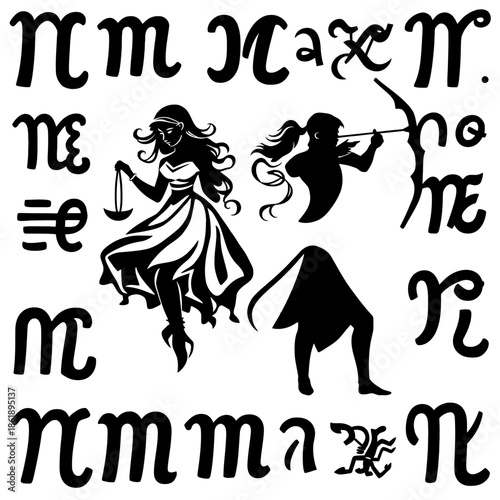 Zodiac symbols Libra and Sagittarius