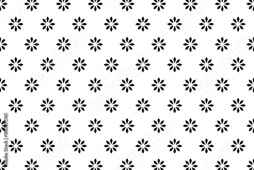 Seamless pattern of black eight petal flowers on a white background vector