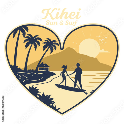 Kihei Sunset Paddleboarding – Heart-Shaped Beach Scene