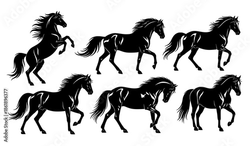 Artistic black horse silhouette vector collection isolated on white background
