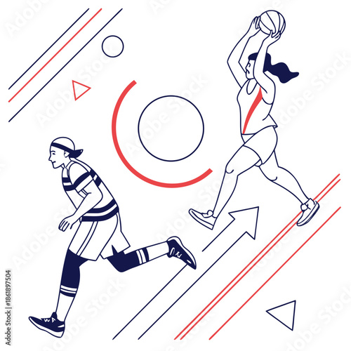 Minimal Sports Illustration Athletes in Dynamic Motion