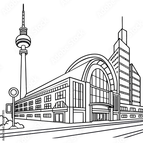 Abstract Architectural Line Art of a Modern City Skyline