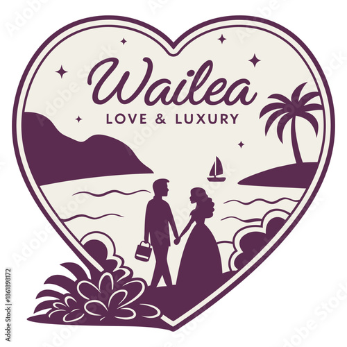 Wailea Love and Luxury wedding couple silhouette heart badge