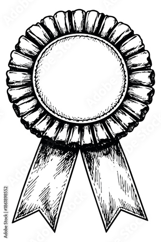 Hand drawn line art illustration of a rosette badge depicting a blank center for awards