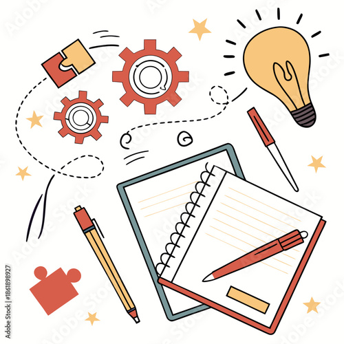 Creative Abstract Workspace Illustration with Tools