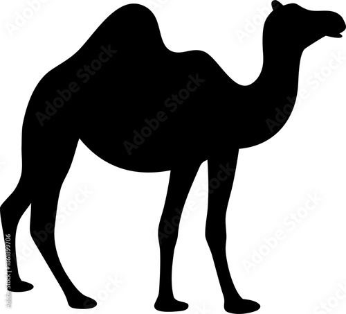 Camel Silhouette Vector on Desert Dunes, Middle Eastern Travel Concept
