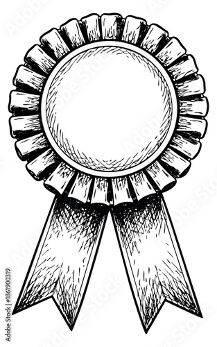 Hand drawn line art illustration of a rosette award ribbon depicting triumph for recognition and celebration