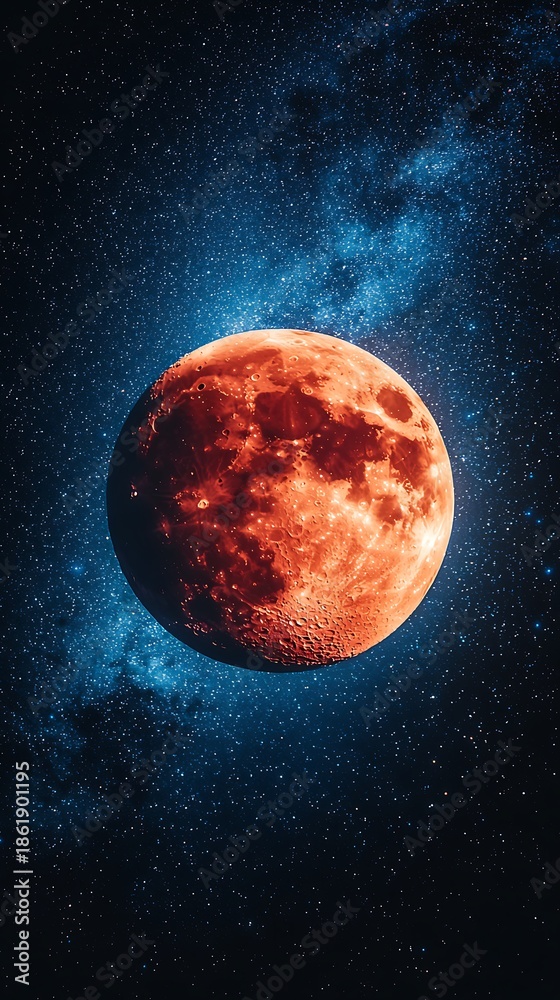 Naklejka premium Dramatic red moon surrounded by countless shining stars high resolution picture