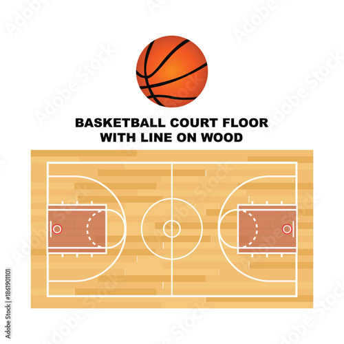 Basketball court floor with line on wood illustration on white background