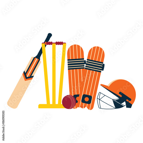 Cricket equipment set with bat ball and protective gear