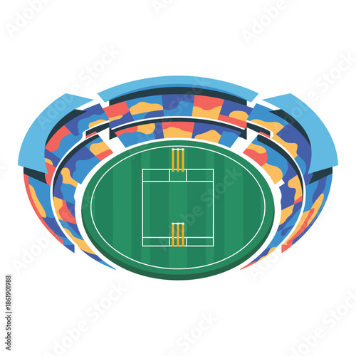Cricket stadium top view with spectators