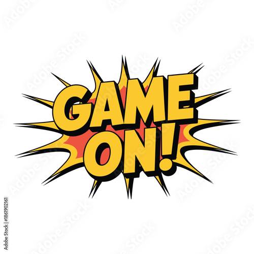 Game on comic style text with explosion background