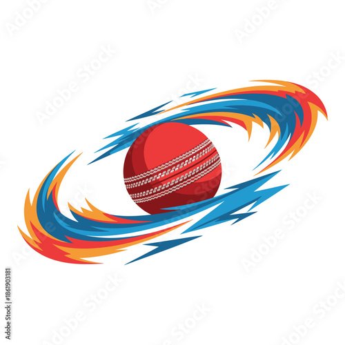 Cricket ball in motion with vibrant swirls