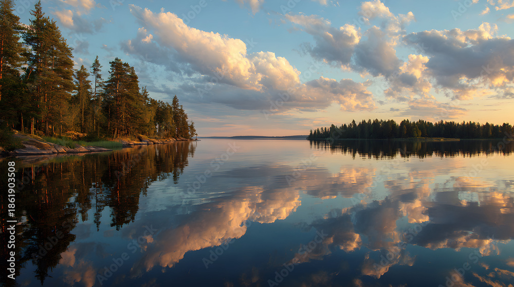 Fototapeta premium Serene sunset over calm lake