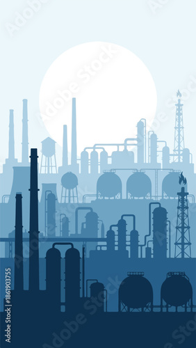 Industrial factory and chemical plant silhouette vector illustration