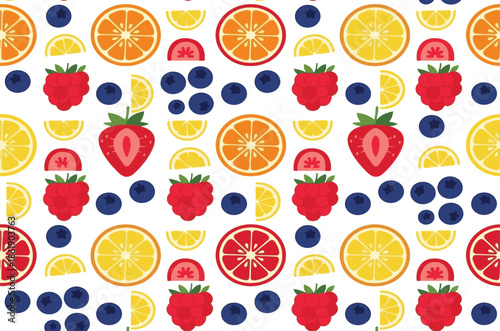 Colorful Fruit Pattern with Berries and Citrus