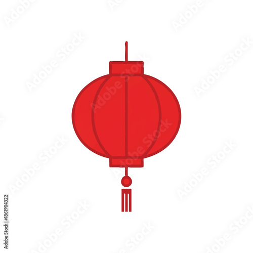 A vibrant red cartoon lantern with a simple design and tassel hangs against a clean white background, conveying a cute and festive mood with bold lines.