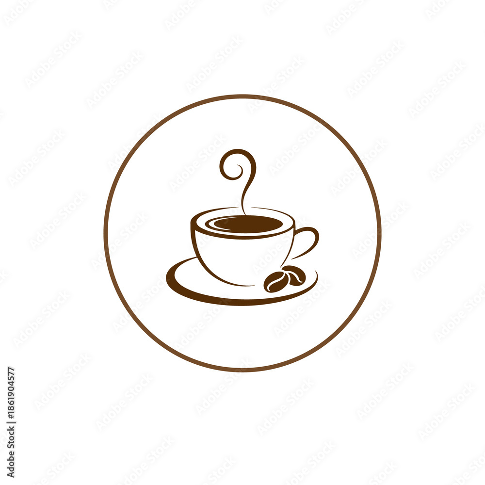 Obraz premium Brown coffee cup icon with steam simple flat vector for cafe and beverage Hot coffee cup icon. Coffee Mug and Beans Logo Design. Minimalist Brown Coffee Shop Symbol.Hot Coffee Cup Icon with Steam.