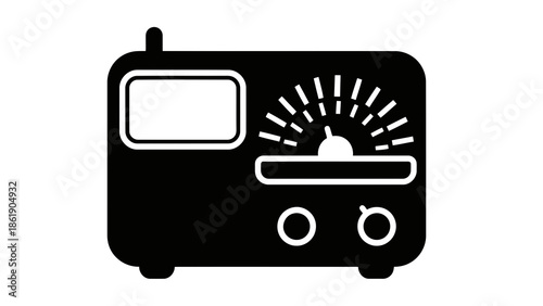 Classic retro radio receiver icon in black and white for communication and entertainment