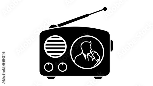 Man listening to radio with baby in arms