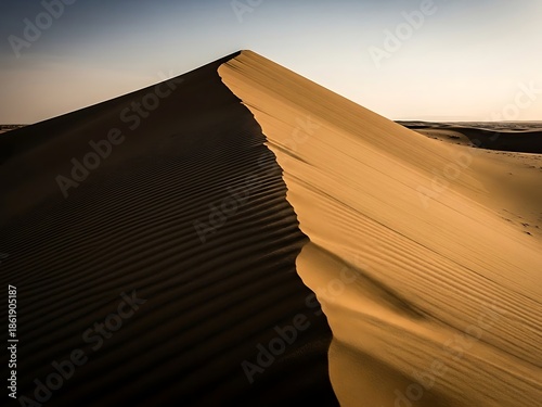 Dramatic Diagonal Dry Sand Ridge, Textured Natural Dune Background with Shadows
