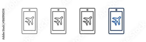 
outline icon set check in with mobile phone and airplane design