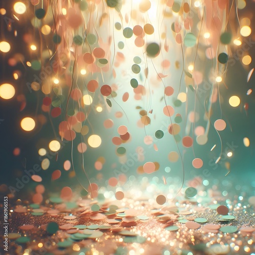 Soft confetti shower floating over festive textured background for celebration and party visuals