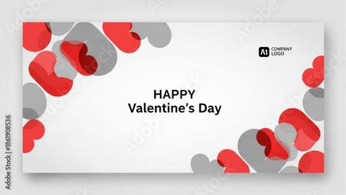Stylish vector banner featuring elegant abstract red and grey heart shapes, perfect for romantic themes, holiday greetings, and love-filled event promotions