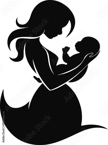 Mother holding newborn baby silhouette illustration