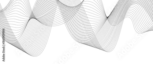 Minimalist Abstract Gray Wave Line Vector Design on White Background Featuring Smooth Curves, Linear Motion, and Contemporary Visual Aesthetics.