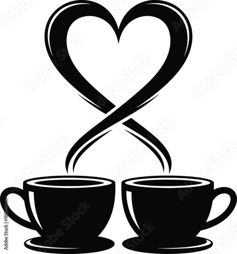 Two coffee cups with intertwined hearts