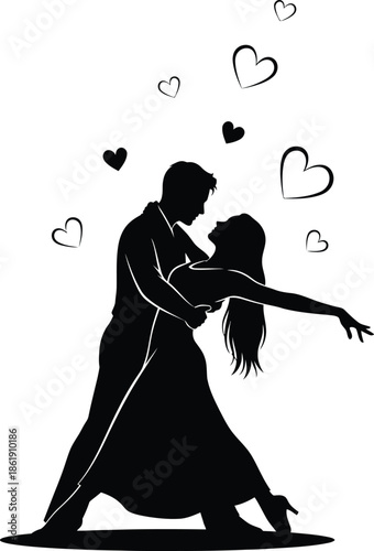 Couple dancing with hearts