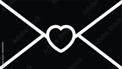 Black and white heart envelope