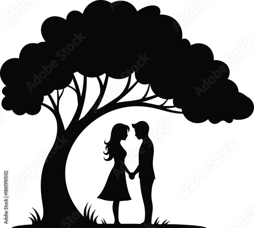 Couple embracing under a tree