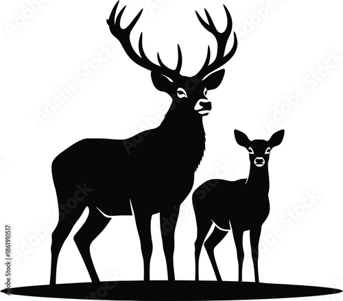 Silhouette of a stag and doe