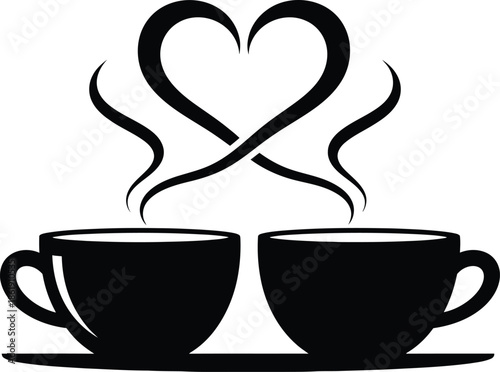 Two coffee cups with heart steam