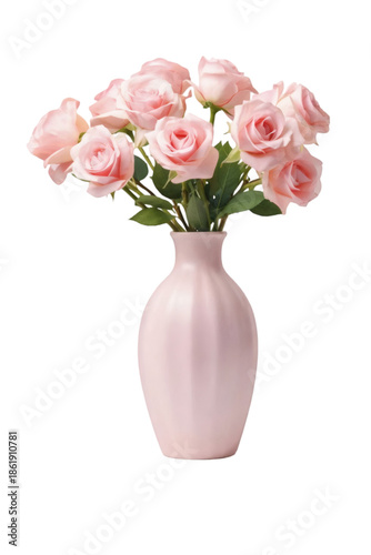 Pink Roses in Vase Isolated on Transparent Background

