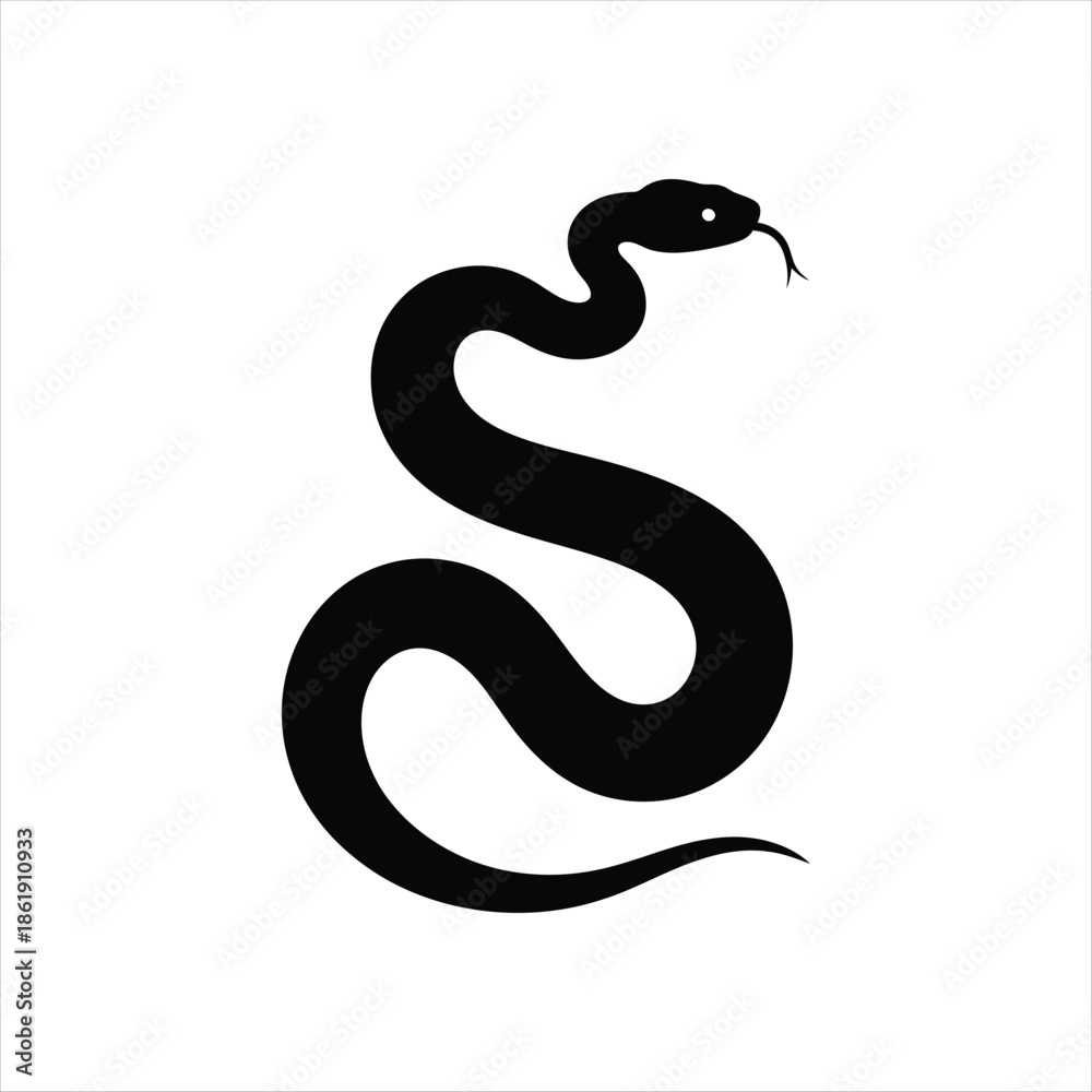 Fototapeta premium A striking black silhouette of a coiled snake in a minimal design