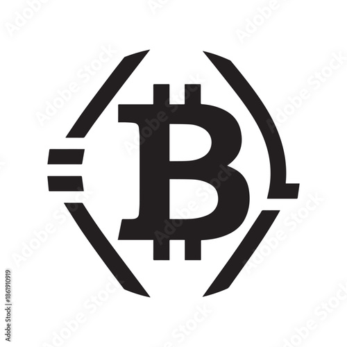 Minimalist Black and White Fast Bitcoin Crypto Currency Digital Transaction Logo Design.