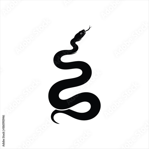 A striking black silhouette of a coiled snake design illustration
