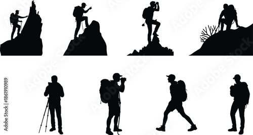 hiking, backpacker, silhouette, trekking, mountain, climbing, adventure, explorer, travel, outdoor, nature, landscape, expedition, camper, walking, journey, wilderness, exploration, trail, activity