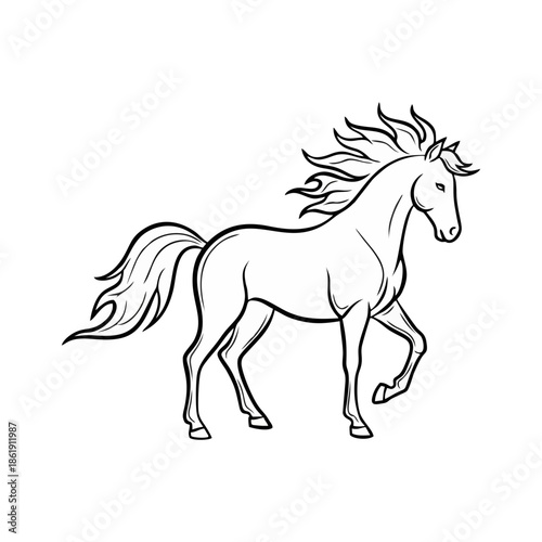 Elegant horse illustration in a dynamic pose, showcasing its powerful physique and flowing mane and tail