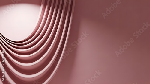 A captivating abstract composition featuring flowing ribbon like forms in shades of dusty rose and gentle illumination
