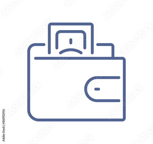 Wallet with cash icon, personal finance storage, money holder accessory, payment readiness, budget control and everyday spending line flat vector illustration.