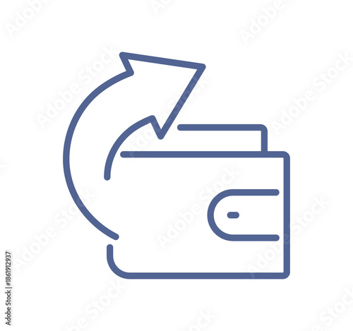 Wallet with outgoing arrow icon, money spending and payment outflow, expense transaction, financial withdrawal and budget usage line flat vector illustration