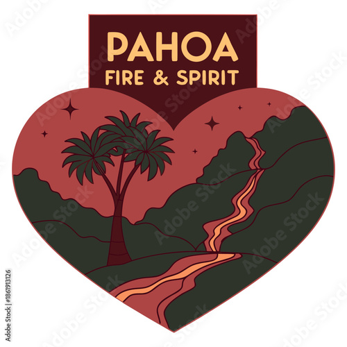 Dark Heart Shaped Volcanic Landscape of Pahoa with Glowing Lava