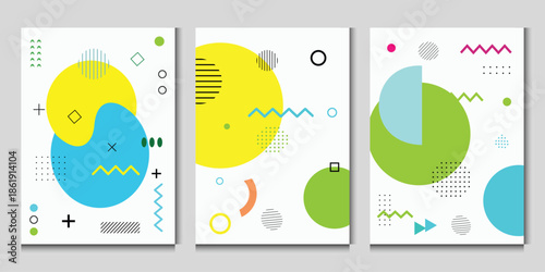 Modern abstract covers set, Abstract geometric Memphis pattern, background, minimal covers design. Modern Design for wall art, flyers, brochures,