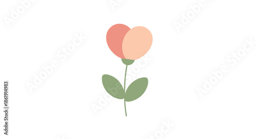 A sweet and simple illustration of a flower with two pink heart-shaped petals symbolizing love and nature in a minimalist style on white.